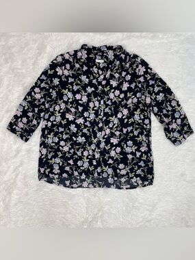 J. Jill Womens Size XL Floral Button Up Blouse Rayon 3/4 Sleeve Shirt Feminine